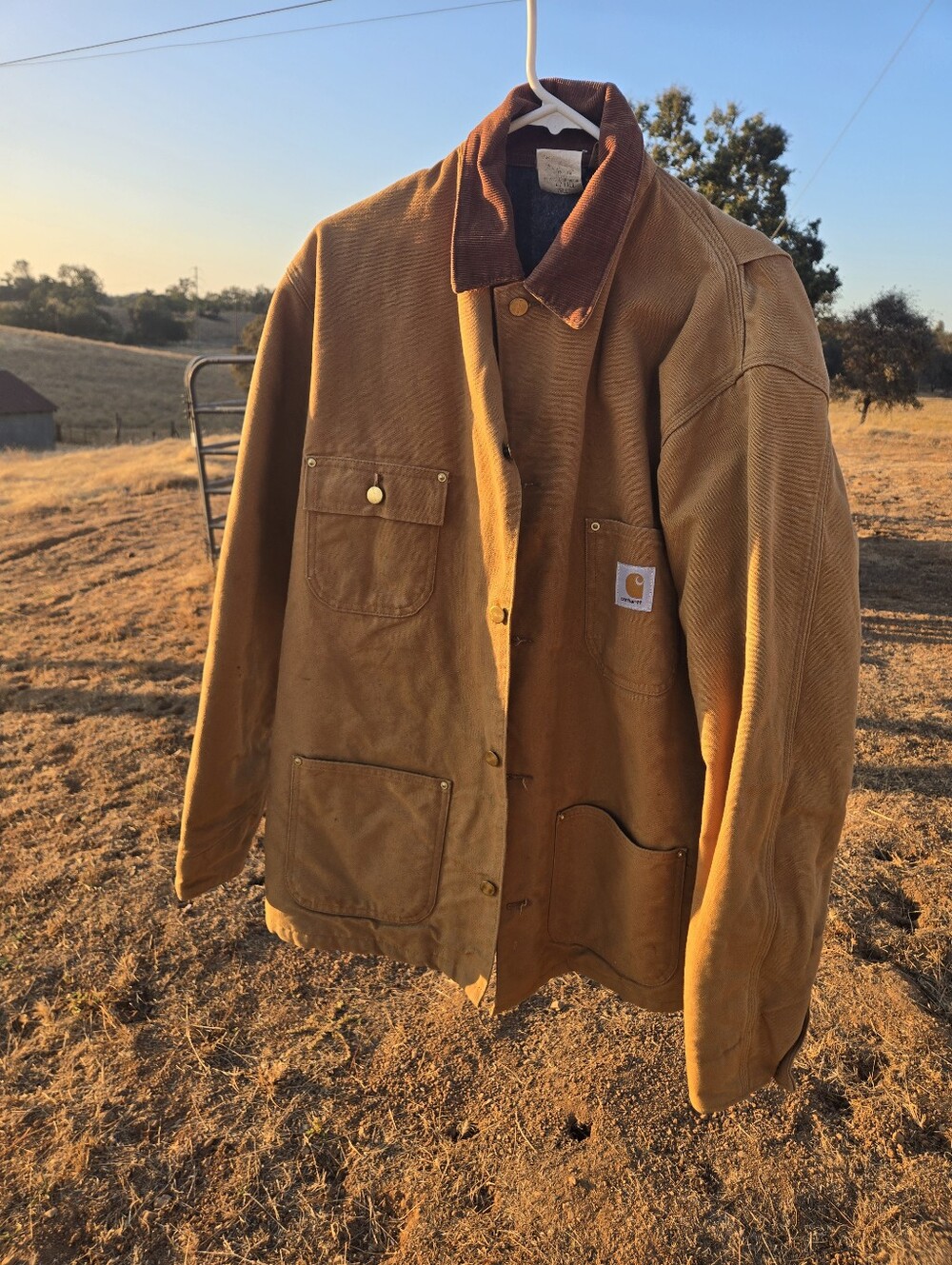 Carhartt Brown Duck Canvas Chore Coat with Corduroy Collar Vintage Size 42 - Picture 7 of 8